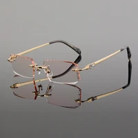 high quality finished with men diamond trimming glasses rimless glasses prescription glasses pure titanium