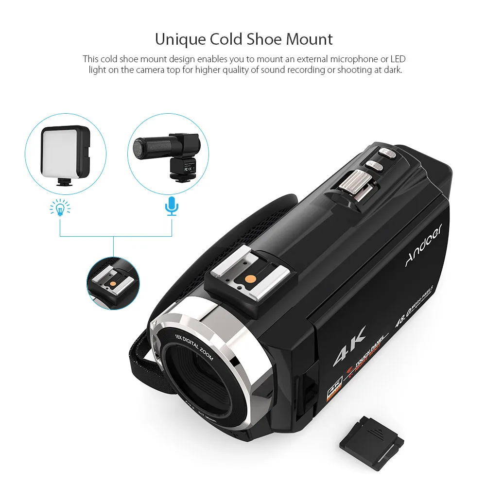 Andoer 4K видеокамера 1080P 48MP WiFi цифровая видеокамера ИК Ночной прицел 16X цифровой зум с 0.39X широкоугольным макрообъективом