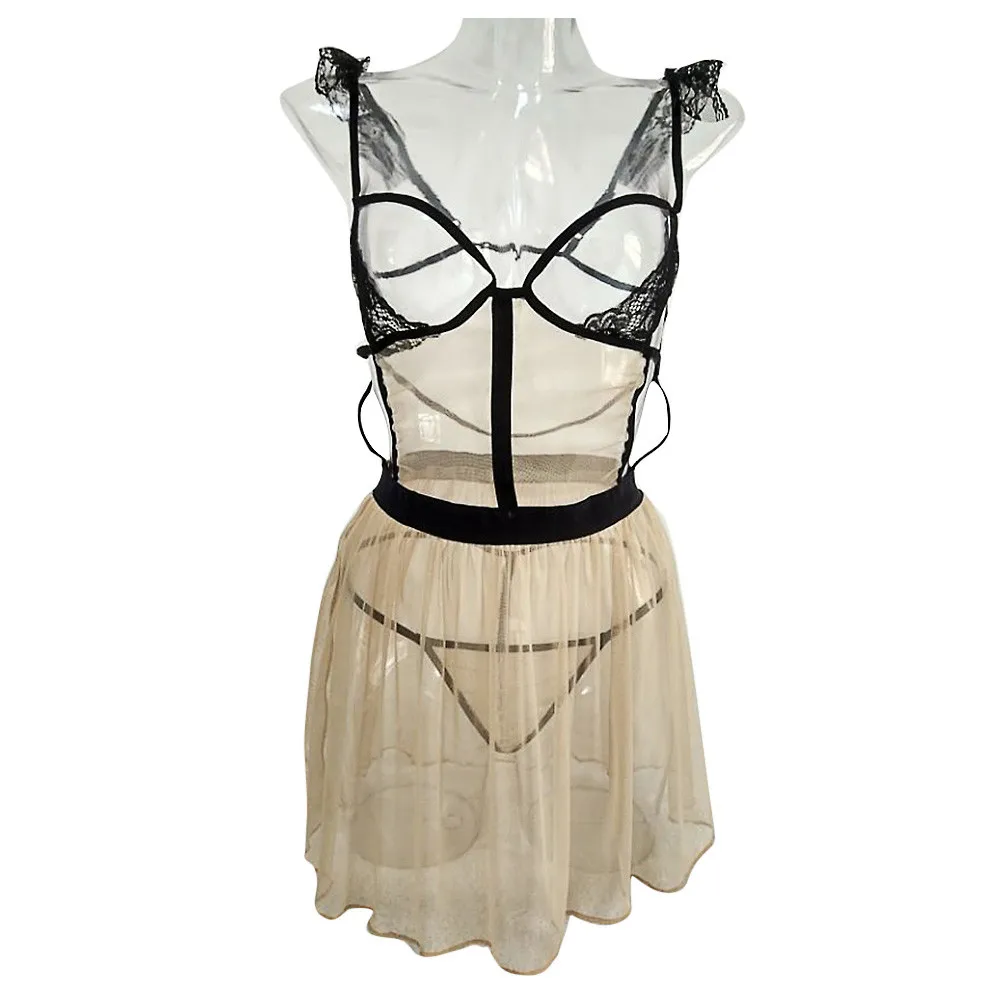 Натуральная Для женщин s сексуальное платье женское белье шнурка Cupless Strappy