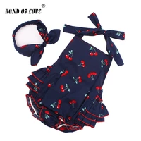 baby girl clothes newborn rompers and headband set sleeveless toddler ruffled cherry pattern romper summer baby costume