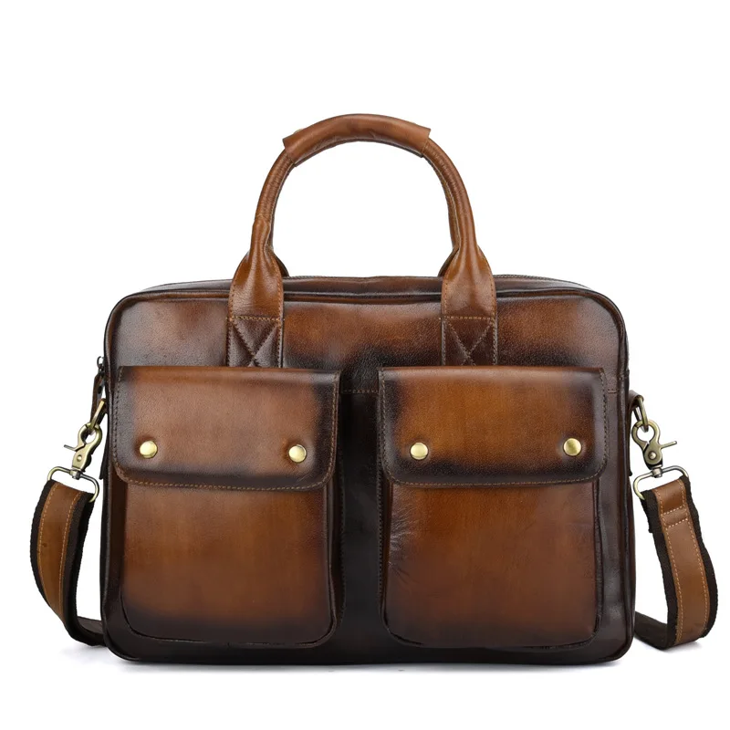 New Luxury 100% Cow Genuine Leather Business Men's Briefcase Male Shoulder Bag Real Leather Vintage Messenger Tote Computer Bag