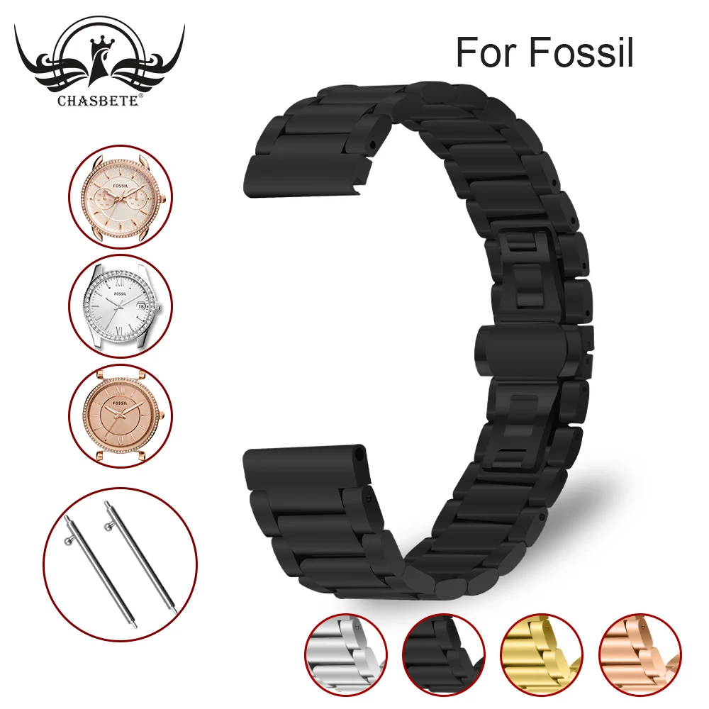 

Stainless Steel Watch Band for Fossil 20mm 22mm Butterfly Buckle+Quick Release Wrist Strap Quick Release Stainless Steel Silver