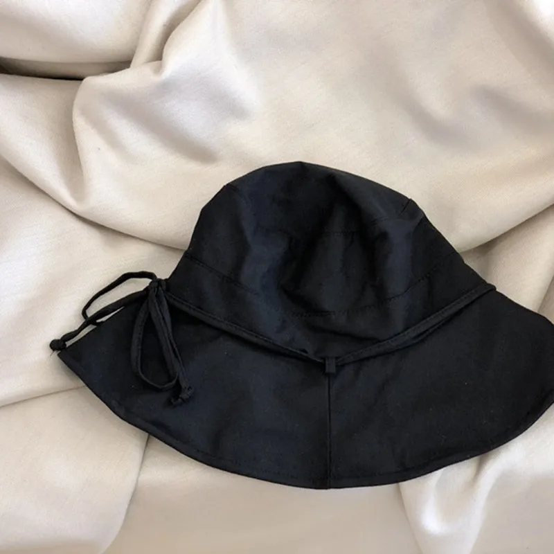 black hat CHICEVER бант на шнуровке Летняя женская шляпа Повседневная Складная купол с большими полями шляпа для женщин Кепка корейская мода - Цвет: black hat