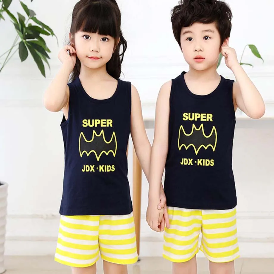 Комплект летней детской одежды для мальчиков и девочек жилет с мультяшным