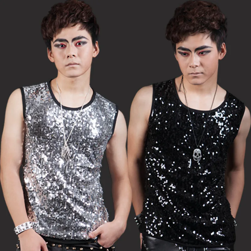 

Hip Hop Dance Costumes Men Sequin Vest Rave Street Dancing Clothes Male Singer Dancer Nightclub Dj Ds Stage Show Dancewear DT775