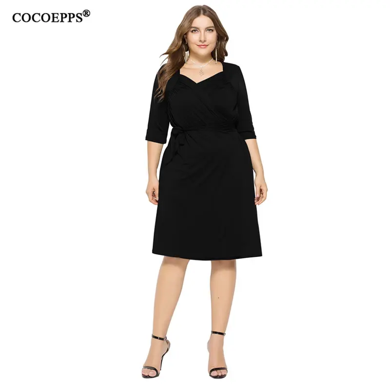 

3xl 4xl Plus Size Women Dress Big Size Office Dress Half Sleeve Autumn Dress Elegant v neck Wrap Midi Dress Party vestidos 2018