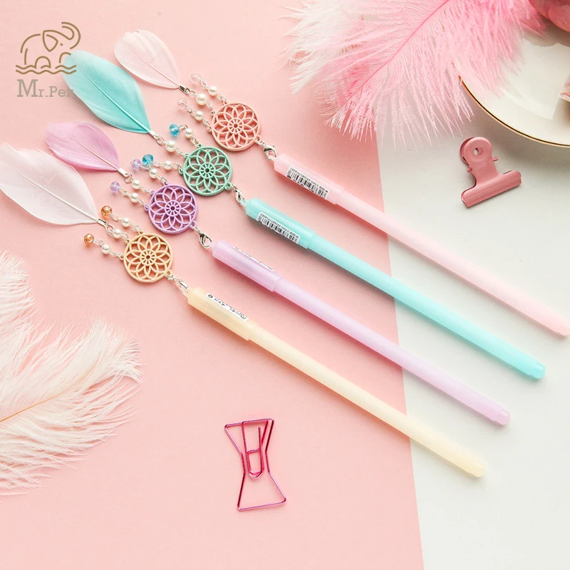 Цветная гелевая ручка Ловец снов с перьями 0 5 мм черные чернила кавайные