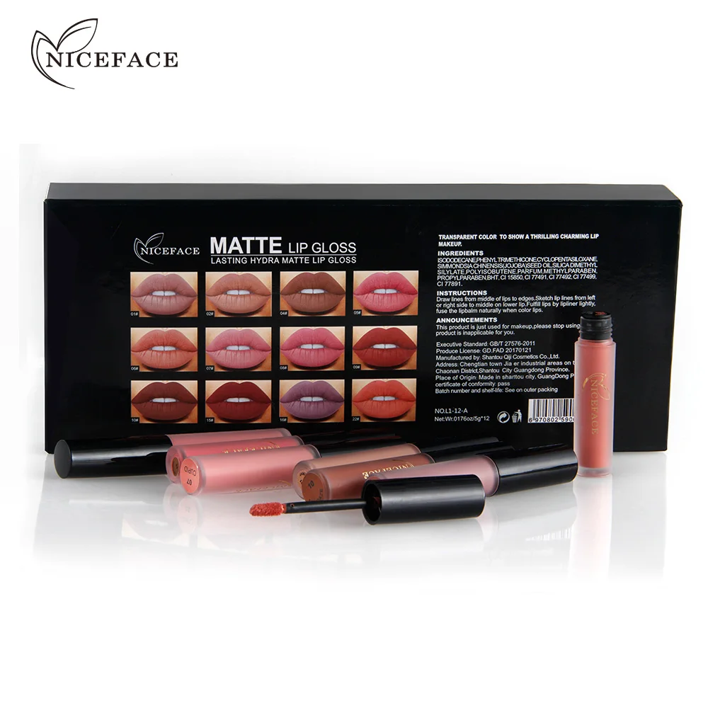 Матовая жидкая губная помада NICEFACE 12 цветов краска водостойкая косметика для губ