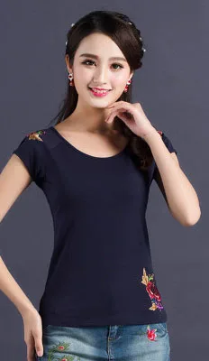 Футболка размера плюс 5XL Топы Винтаж Camisetas Mujer летний топ футболка женская рубашка Харадзюку Feminina вышивка - Цвет: Royalblue 8029