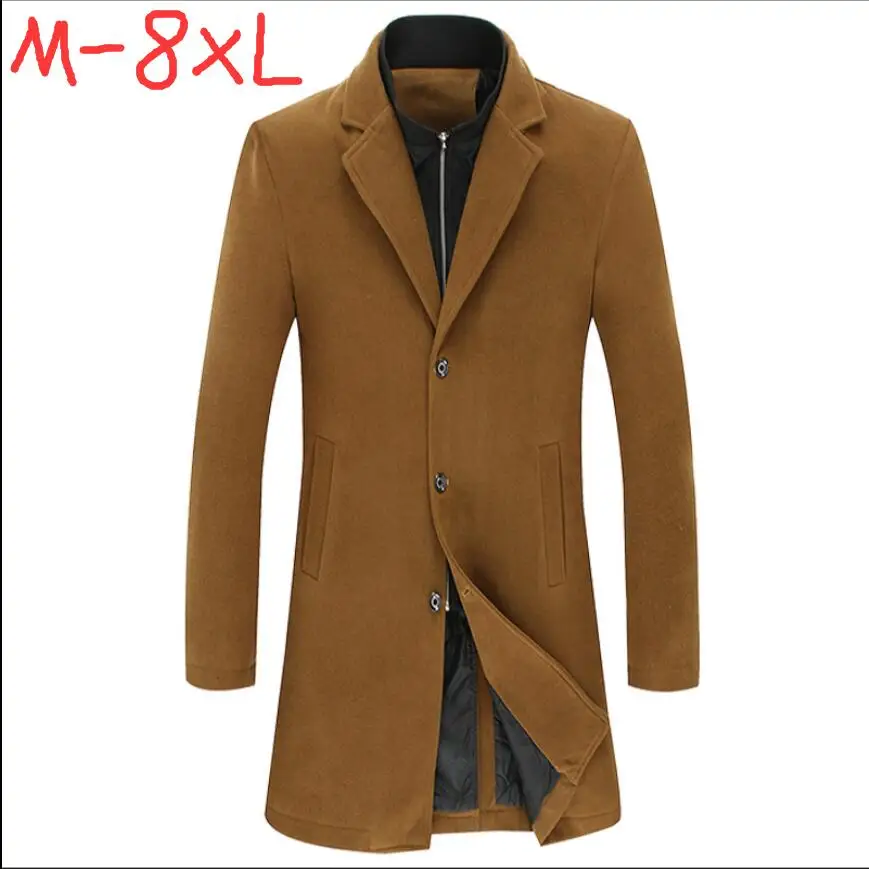 

L-8xl Autumn And Winter Men's Clothing New Thicken Wool Blends Coat Men's Suit Collar Trench Coat Plus Fat Plus Size Long Coats