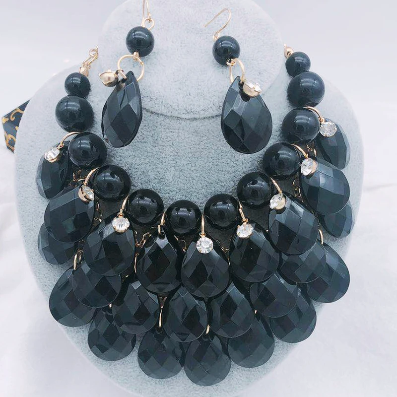 Модные женские серьги ожерелье ювелирные изделия комплект из двух частей