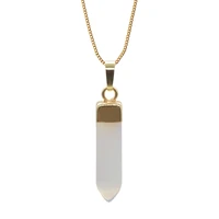 natural opal stone hexagonal prism choker necklace fashion gold color crystal pendant for women