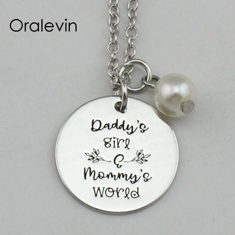 

DADDY'S GIRL MOMMY'S WORLD Inspirational Hand Stamped Engraved Custom Pendant Female Chain Necklace Jewelry,10Pcs/Lot, #LN2178