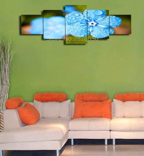 Картина на холсте с розовыми синими и полевыми цветами 5 панелей|wall pictures|spray