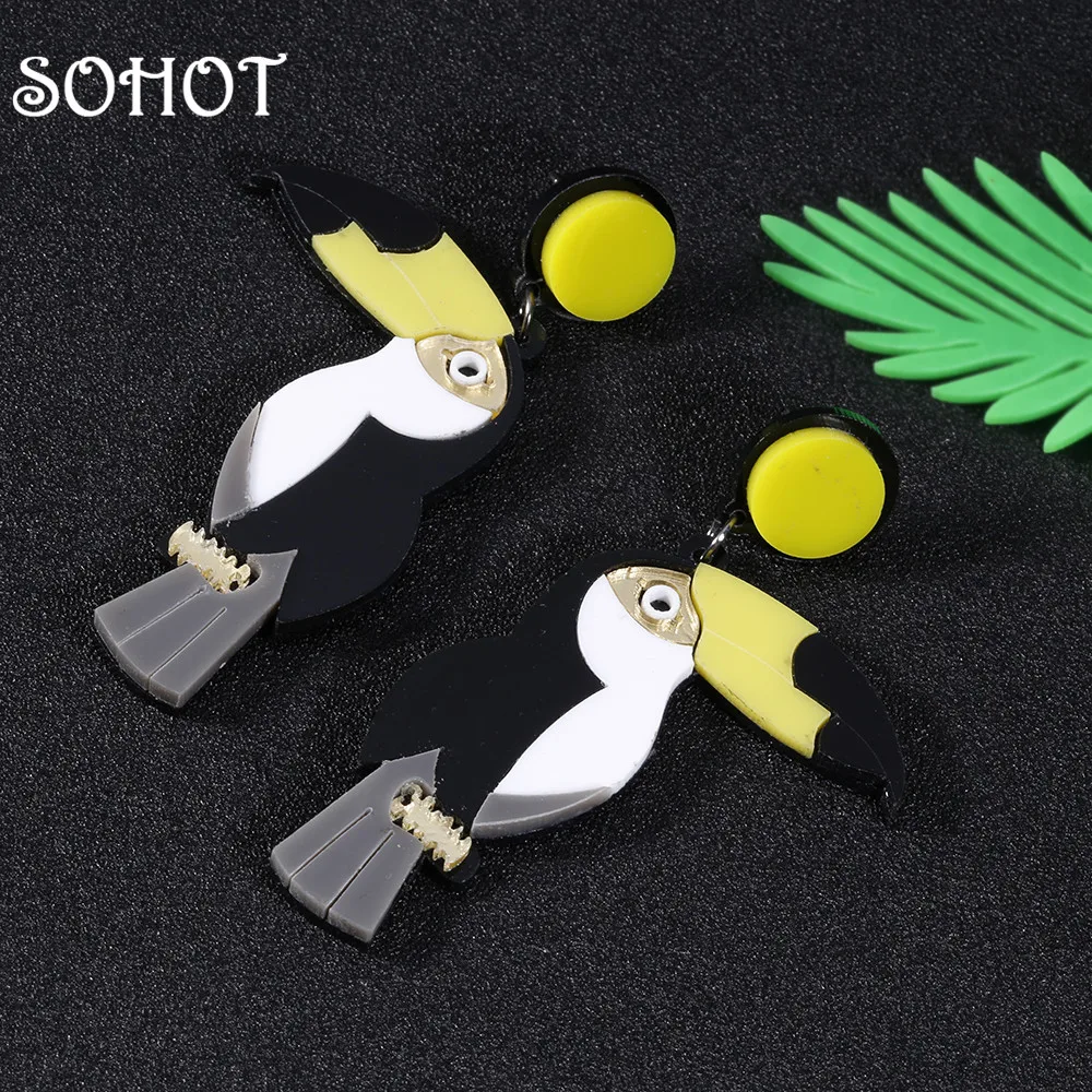 Женские акриловые серьги-капельки SOHOT в виде попугаев Новые Креативные украшения