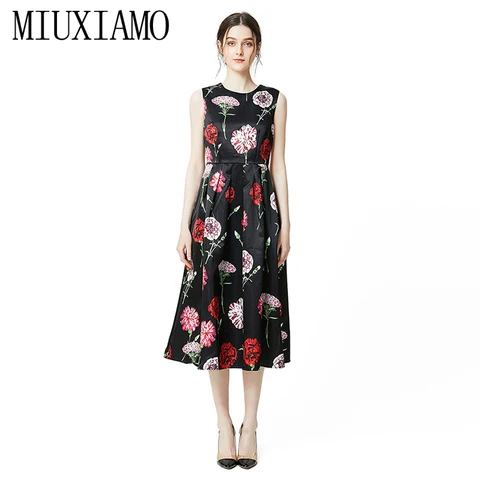 Женское модельное платье без рукавов MIUXIMAO, черное винтажное платье в стиле ретро с цветочным принтом, лето 2023