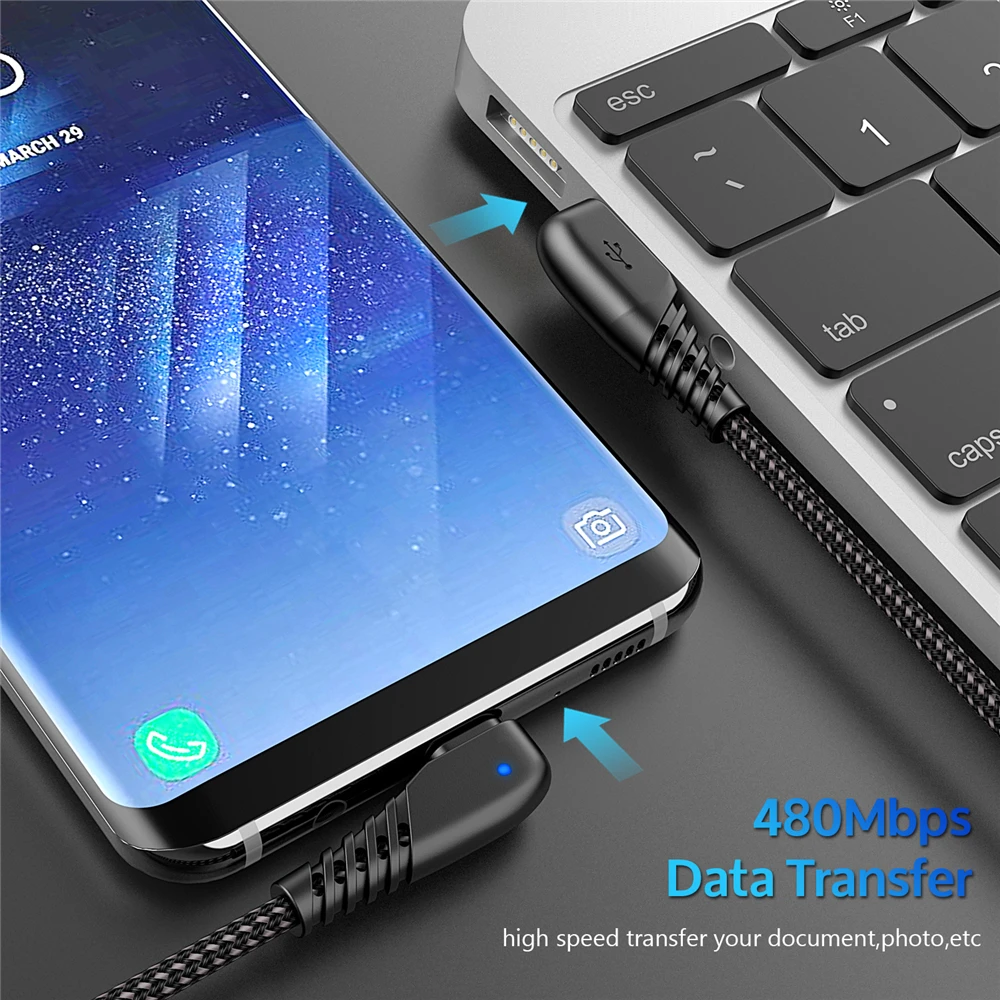Кабель USB Type C TIEGEM 90 градусов 2 А шнур для быстрой зарядки Nintendo Switch Samsung S8 S9 Huawei P20