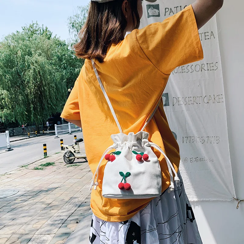 Женские холщовые сумки мессенджеры повседневные через плечо с принтом вишни