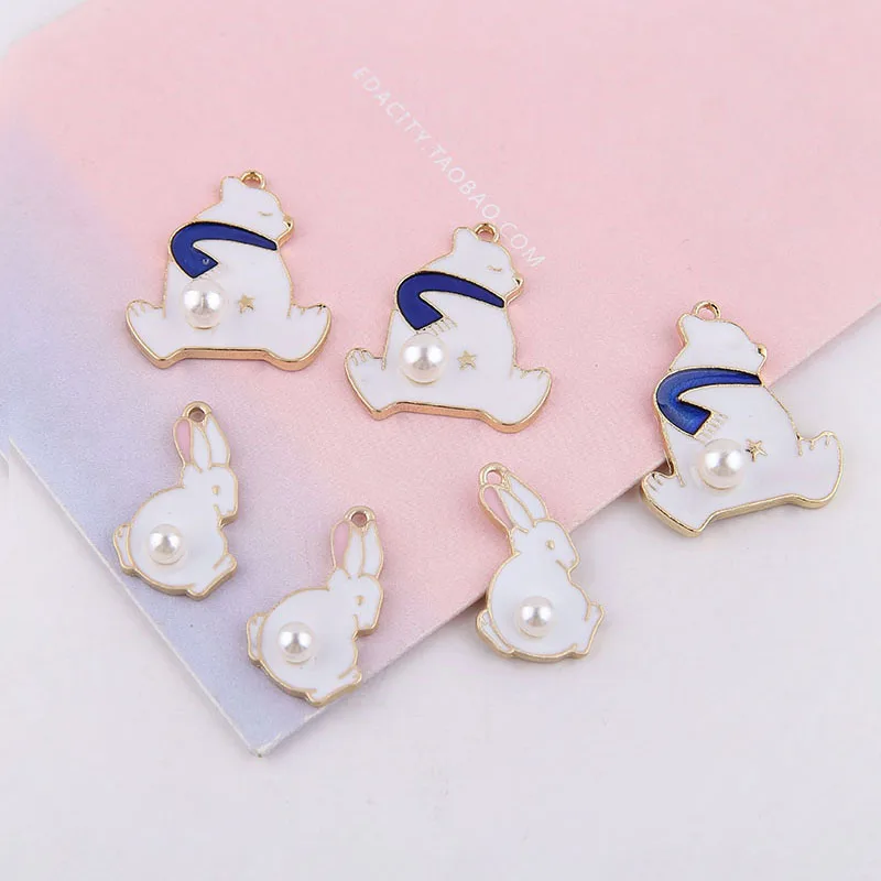 New 30pcs/lot beads decoration enamel alloy drop oil cartoon bears/rabbits shape metal floating locket charms diy jewelry making | Украшения