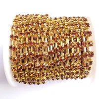 10 yardsroll crystal rhinestnes chain coffee color ss6 to ss38 gold base diy beauty accessories