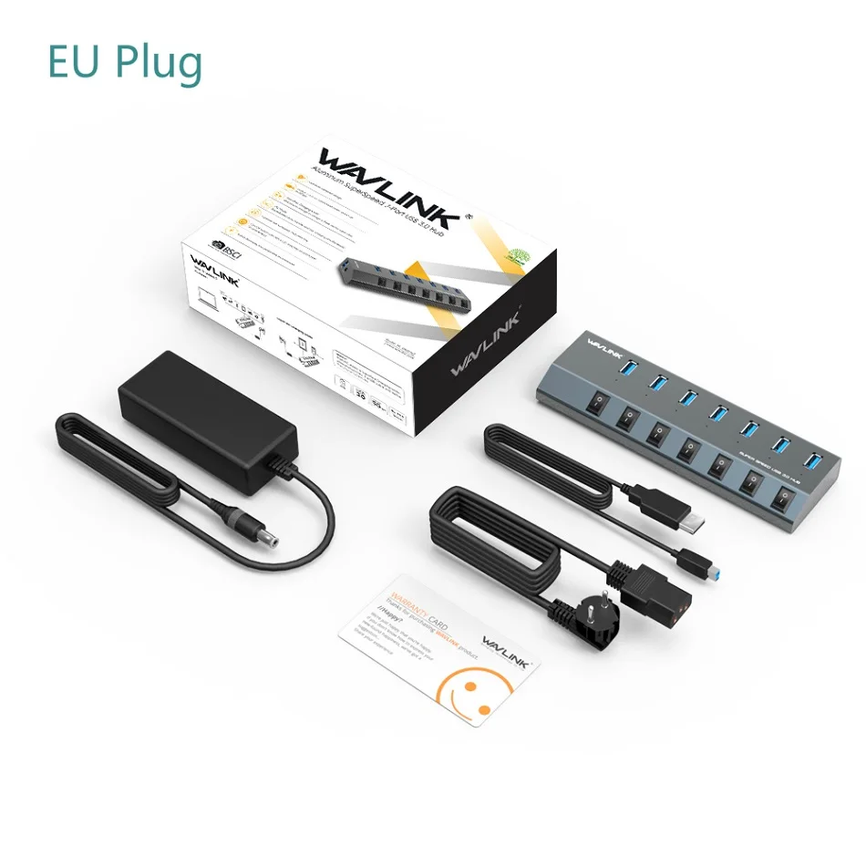 WL-UH3076-A-EU Wavlink алюминиевый usb-хаб 3,0 с адаптером питания Переключатель ВКЛ/ВЫКЛ высокоскоростной 4/7 портов USB 3,0 концентратор EU/US/UK Разъем для ноутбука MacBook - Цвет: WL-UH3076-A-EU