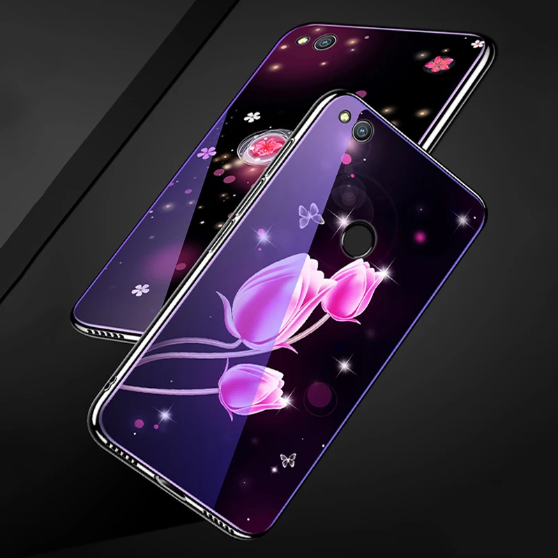 Для Huawei P9 lite 2017 чехол милый мультяшный Синий из закаленного стекла для P9lite coque