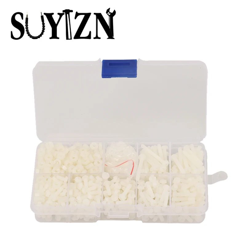 800 шт./Чехол M3 нейлон Hex Распорки винт гайка белая Пластик Прижимные шайбы Шурупы и