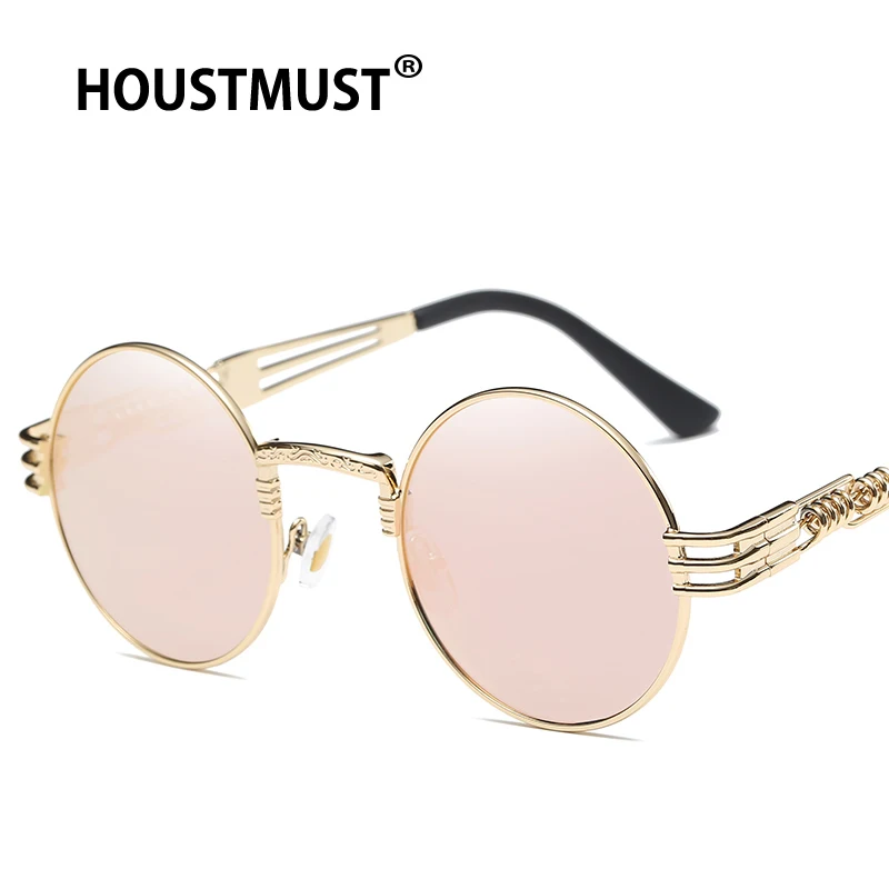 Houstmust Роскошные стимпанк Солнцезащитные очки круглые мужские Vintage Brand Дизайнер