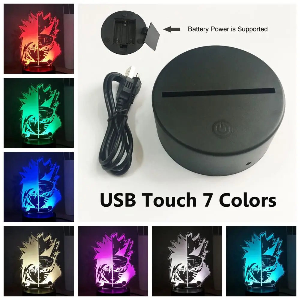 USB Touch 7 Color Наруто Uzumaki 3D иллюзия Лампа японского аниме USB переключатель разноцветный светодиодный ночник для спальни декоративное освещение для дома - Испускаемый цвет: USB Touch 7 Color