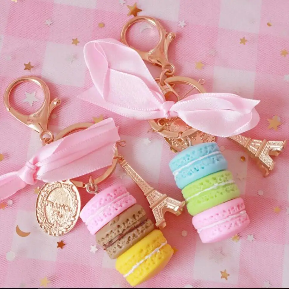 

Resin Macaron Keychains Key Chains Lovely Macaroon Bag Charm Keychain Chaveiro llaveros Gold Metal Keyring Car Key Holder