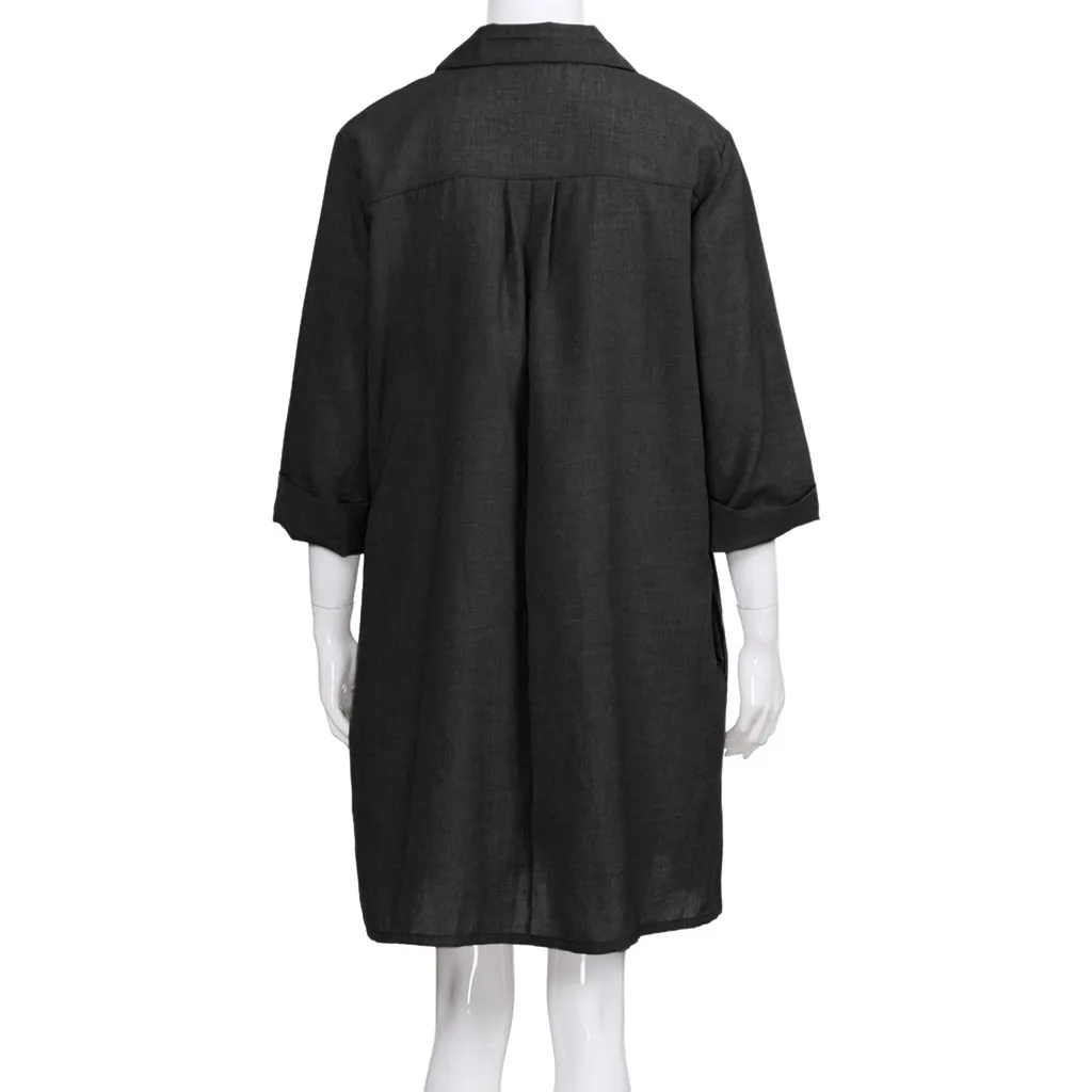 Женское платье однотонное богемное с отложным воротником рукав 3/4 Повседневное