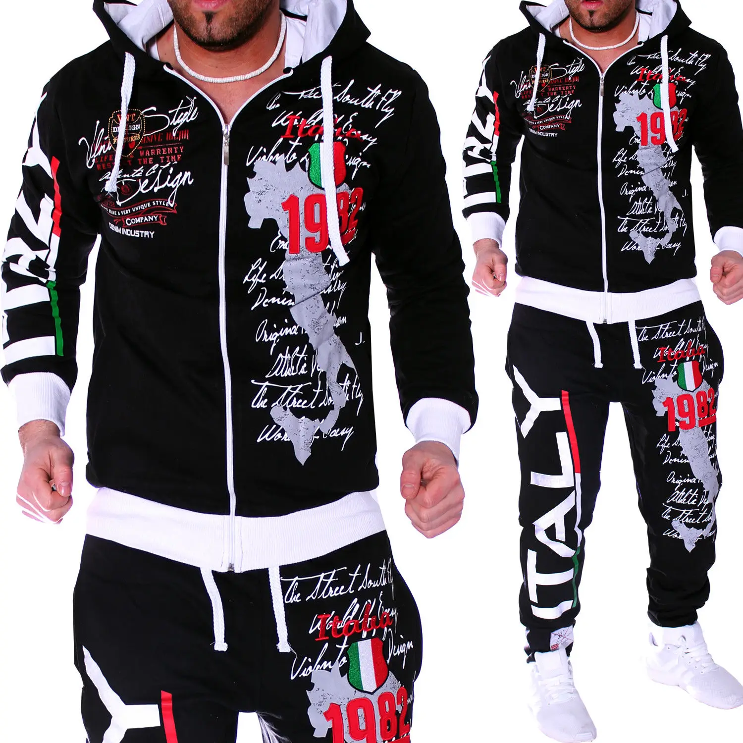 ZOGAA Spring Autumn Hoodie Sweater Jacket+joger Sweatpants Man Printing Suits 2PCS Tracksuit Men Casual Patchwork Sportwear Set | Мужская