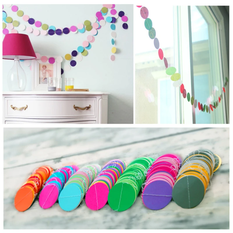 

4M Creative Multicolor Circle Dot Paper Garland Banners Pink Green Round Shape Banner Decorating Wedding Party DIY Home Decor