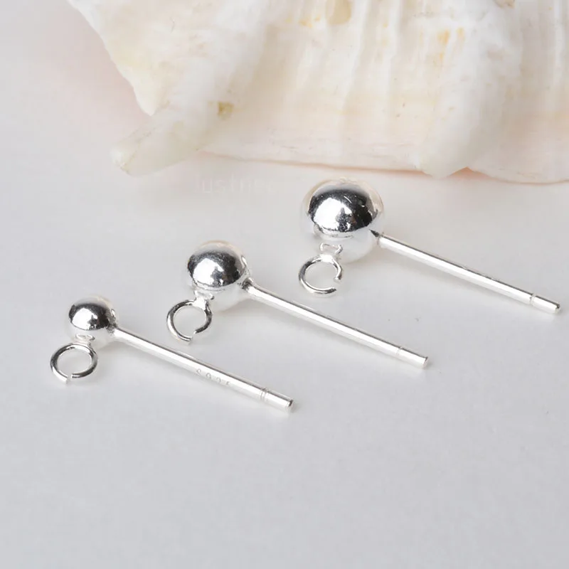 

Solid 925 Sterling Silver Ball Earring Post with open Jump Ring, DIY