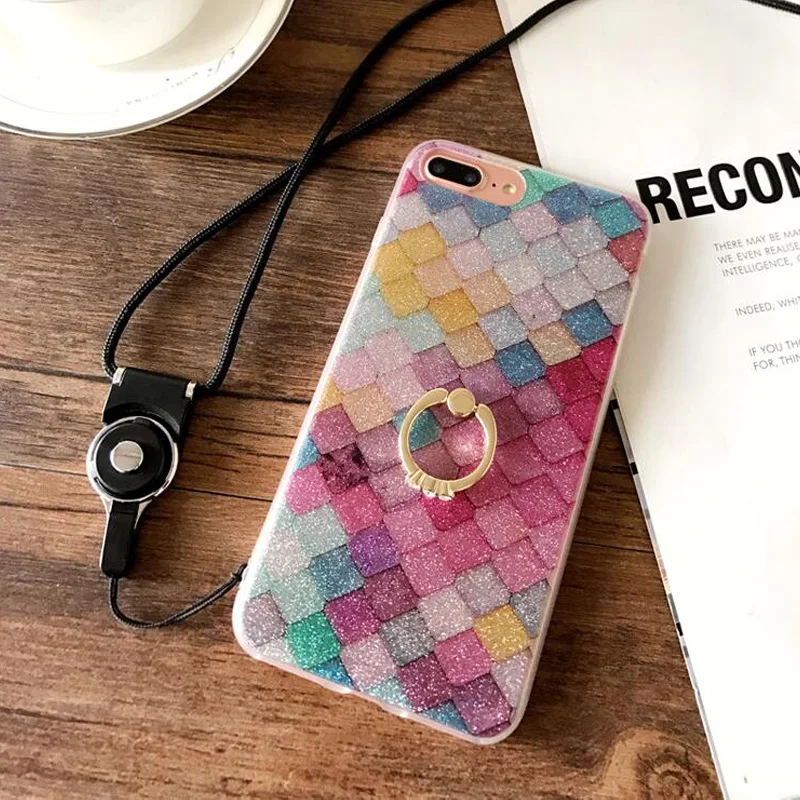 QUKXF мягкая масштаб ТПУ телефон чехлы для iPhone 6 8 7 Plus красочными четырехугольника