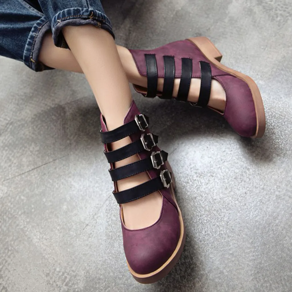 Spring Summer New Women's Summer Retro Ankle Buckle Back Zipper Square Heel Shoes Fashion Sandals for Women Streetwear