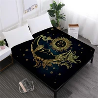 bohemia series bed sheets black golden moon star print fitted sheet twin full queen king mattress cover soft bedclothes d25