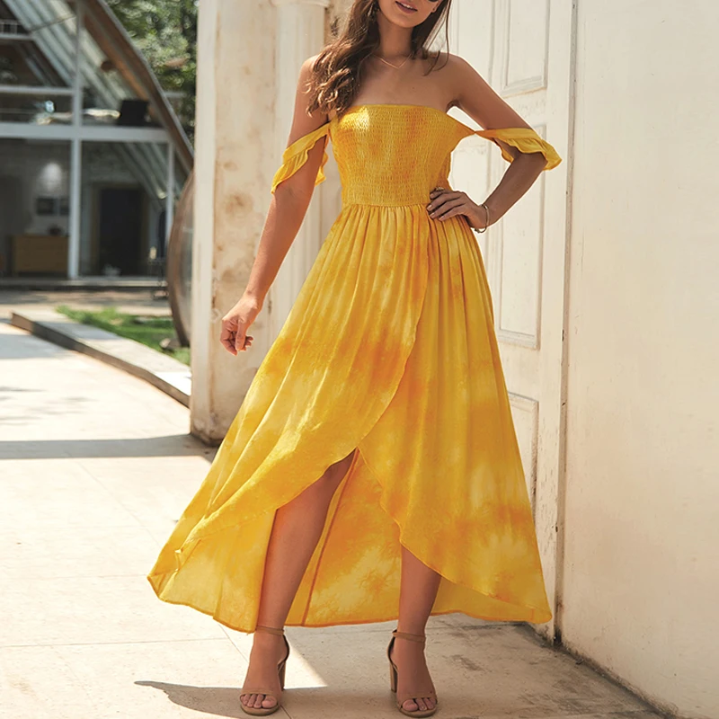 Женское пляжное праздничное платье с открытыми плечами Boho сексуальное цельное