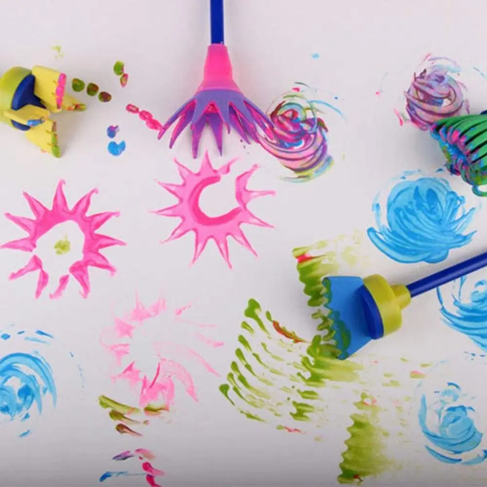 Sponge Paint Brushes for Kids 4 Pack Early Learning Drawing Painting Tools Set DIY Arts Crafts Besom | Канцтовары для офиса и