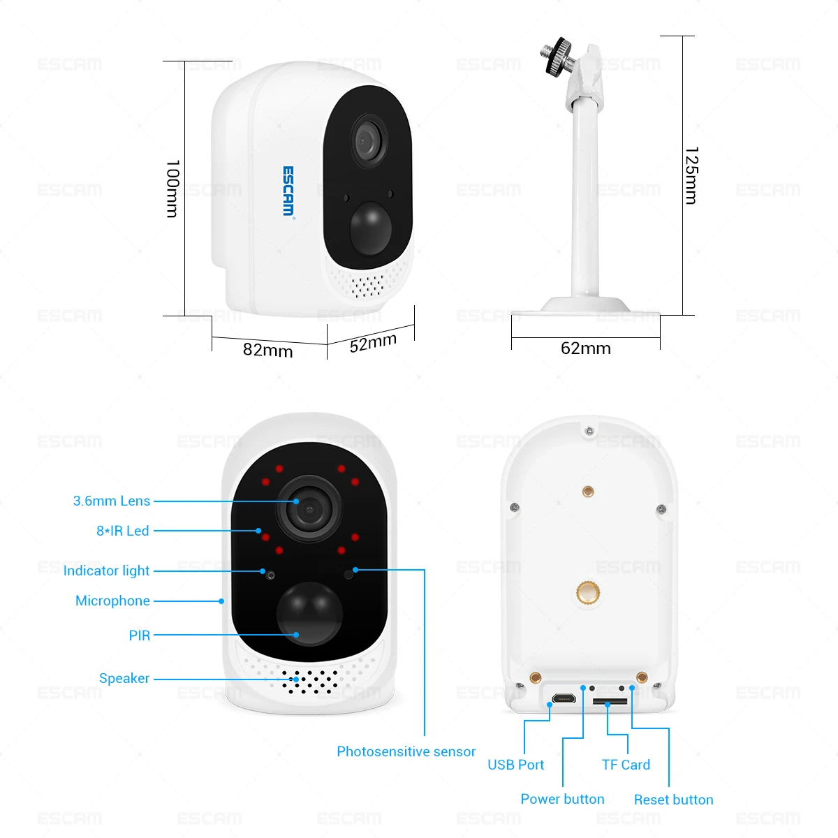 ESCAM QF230 HD 1080P 2MP IP камера безопасности P2P с батареей 10400 мАч wifi ИК PIR сигнализация ночного видения CCTV камера s