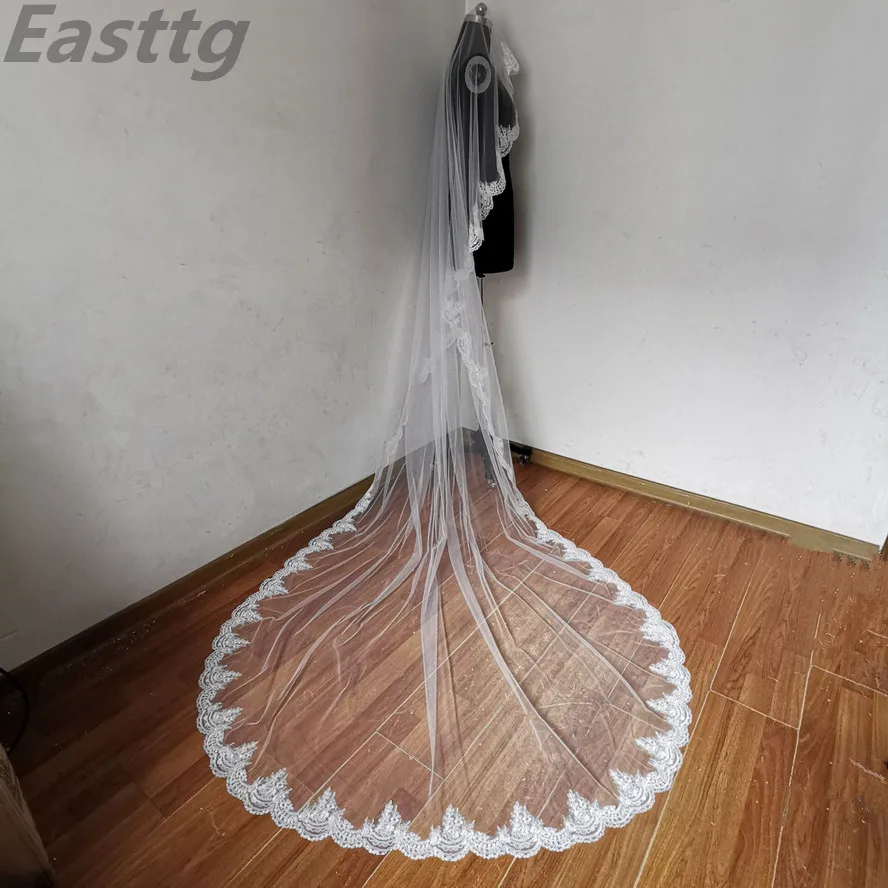 Горячая Распродажа 2019 свадебная фата кружевная Длинная для собора белая вуаль