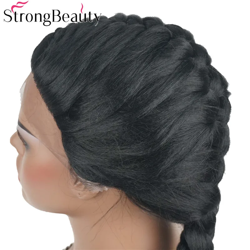 StrongBeauty длинные косички Прически Кружева передние парики для женщин синтетические черные волосы парик