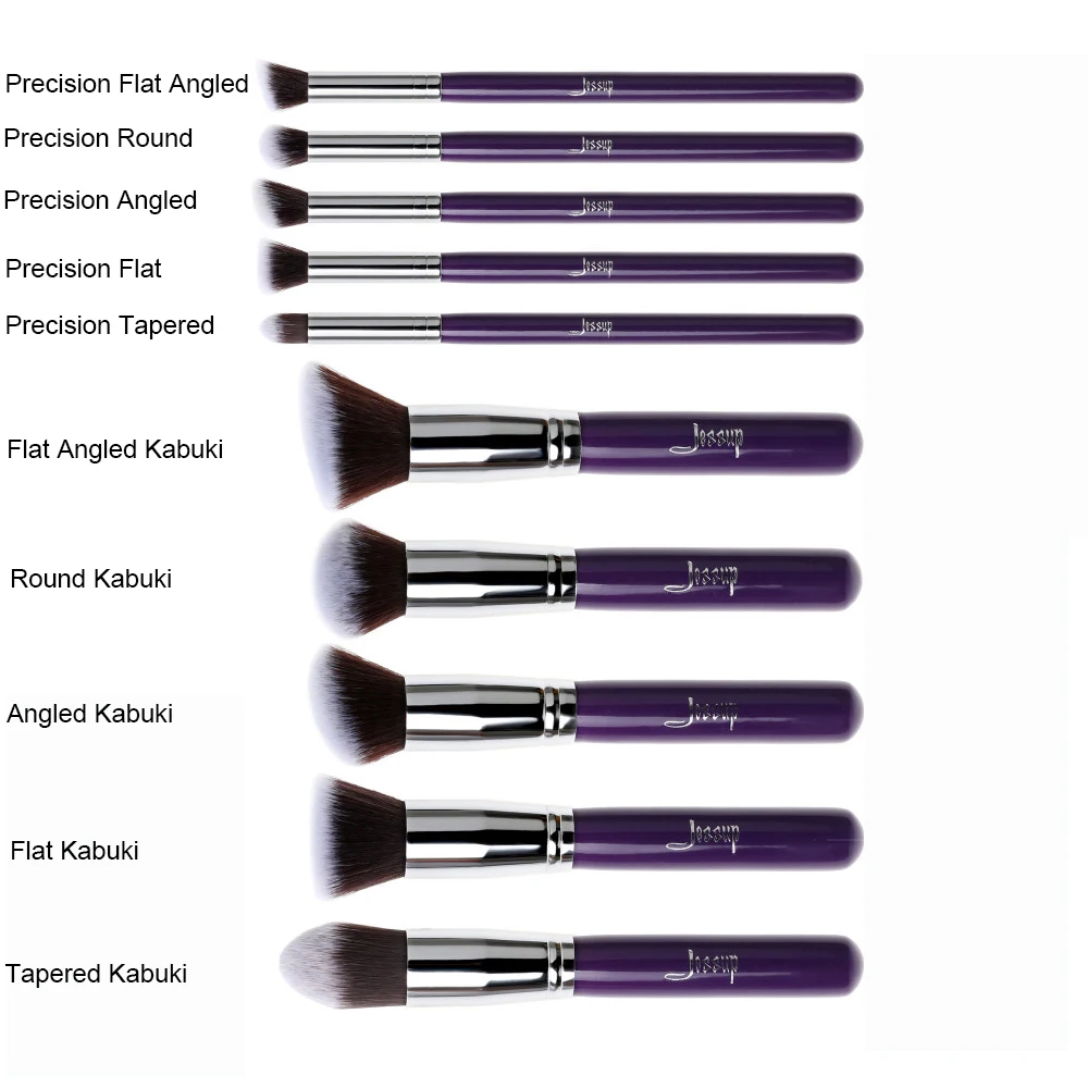 Профессиональные 10 шт. фиолетовые/серебряные кисти для макияжа от бренда Jessup