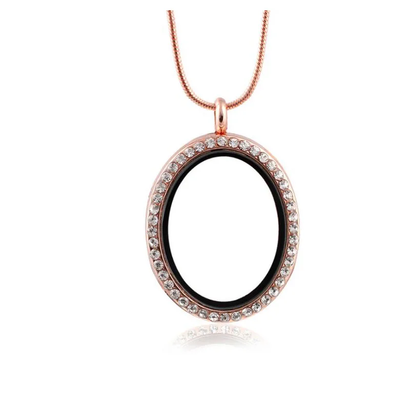 Oval Floating Locket Pendant Long Necklace Rhinestone Charms For Jewelry Making Openable Magnetic Glass Rose Gold | Украшения и
