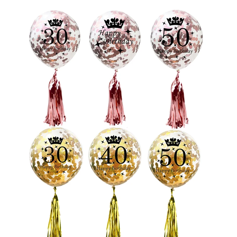 30th 40th 50th Happy День рождения декор воздушный шар &quotКонфетти&quot с кисточками