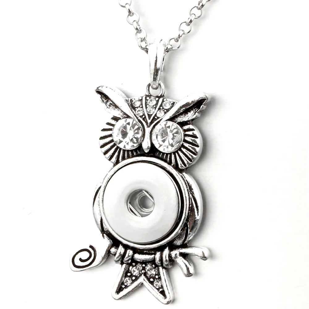Fashion Owl Metal Snap Button Necklace Rhinestone Geometric Pendant DIY Matching 18mm Buttons Necklaces Jewelry Women Girls | Украшения и