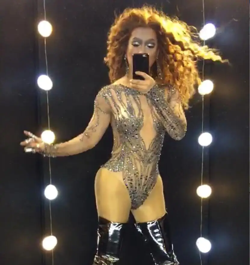 Блестящее черное боди с имитацией обнаженного тела блестящие стразы