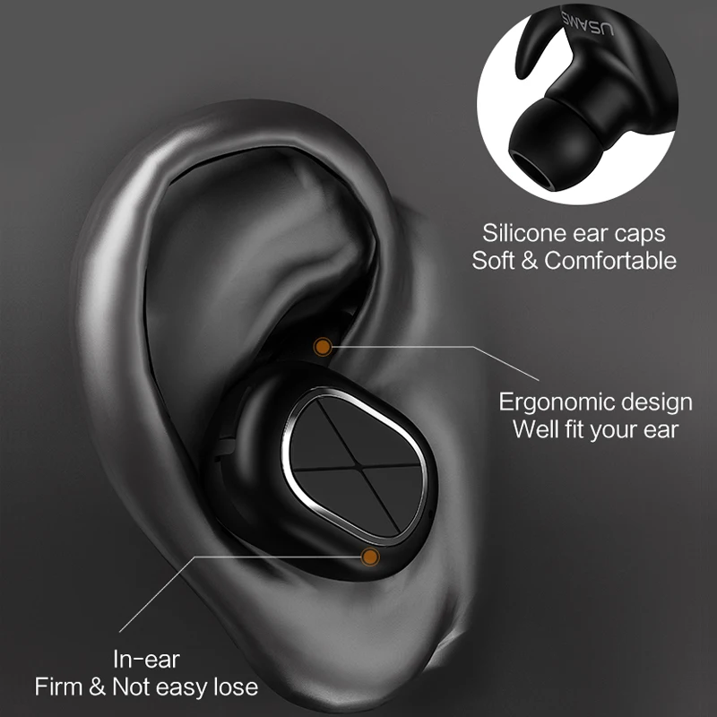 USAMS вкладыши Беспроводной Bluetooth V4.1 наушники 2 в 1 Smart Connect HD Шум снижение Hands free