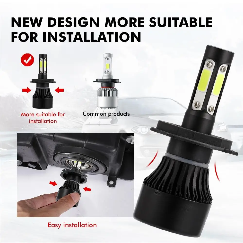 Oslamp H4 Hi короче спереди и длиннее сзади) 100 W 10000lm светодиодный фар автомобиля лампы 4 стороны люмен 6500 K COB светодиодные Авто Свет 12 v 24 v для Ford/Nissan Kia