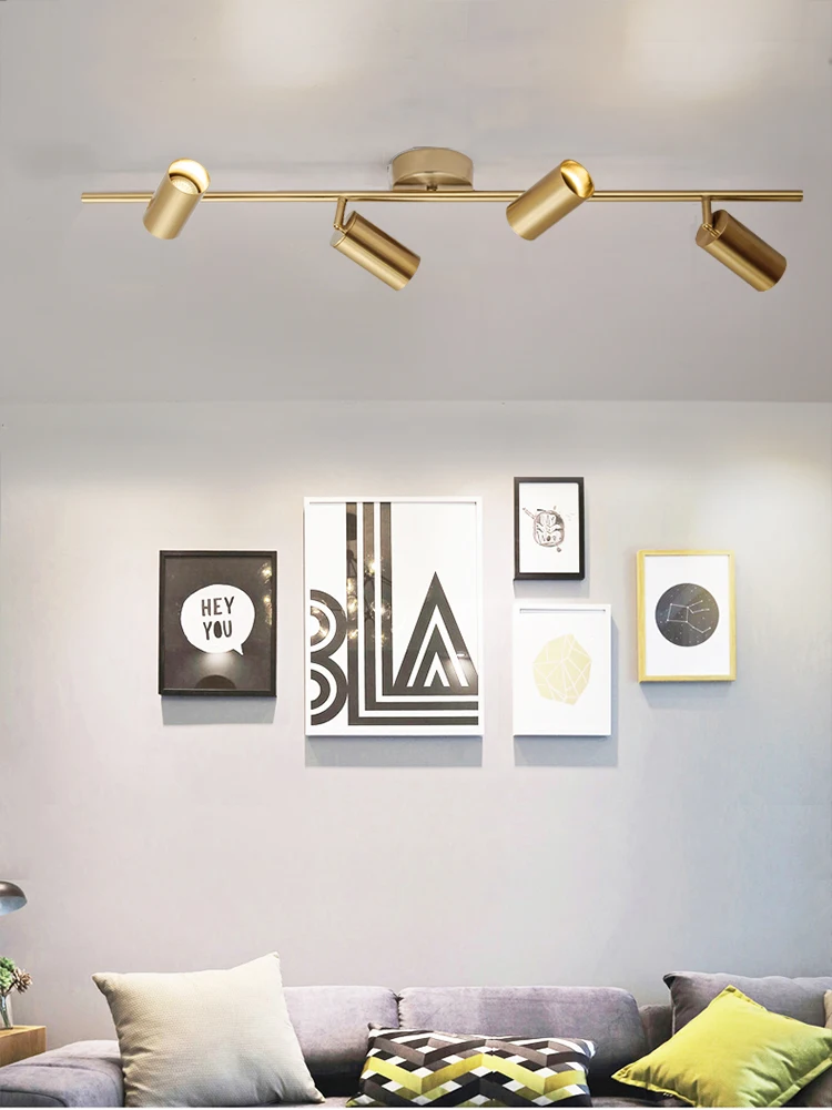 Nordic light Роскошные Латунь прожектор светодиодный потолочный светильник Гостиная фон настенное украшение магазин проход GU10 85-265 V